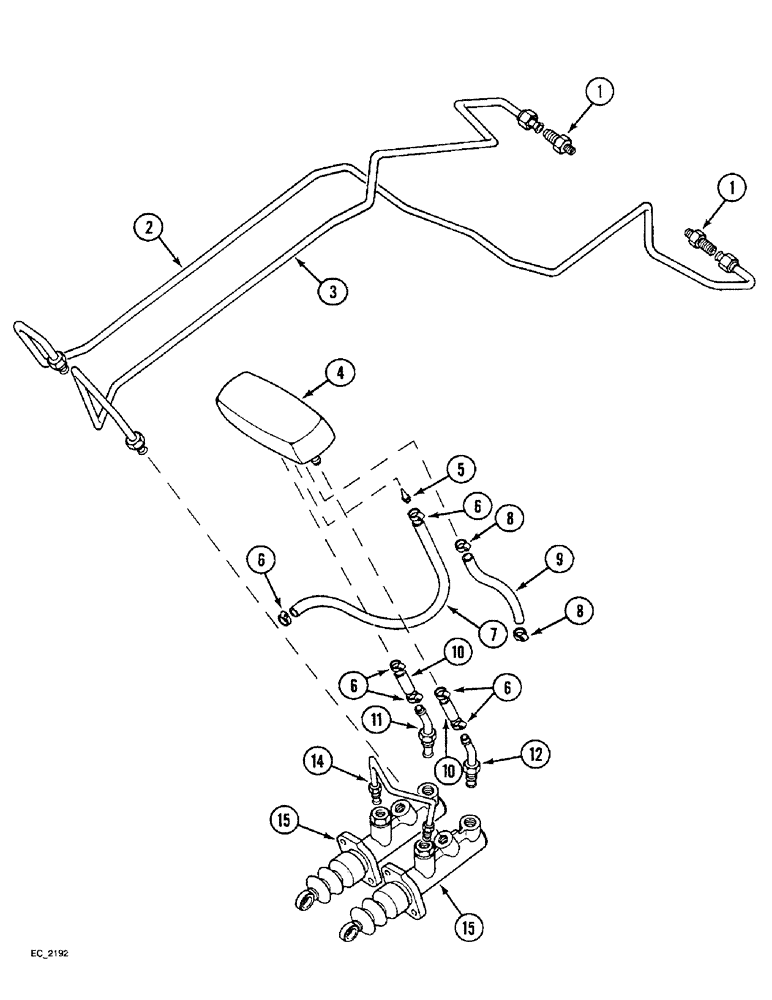 Схема запчастей Case IH 4240 - (7-04) - BRAKE RESERVOIR AND PIPES, TRACTOR WITHOUT CAB (07) - BRAKES