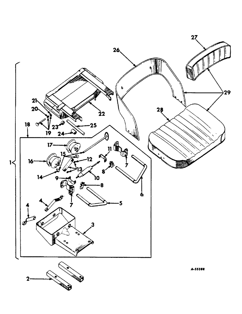 Схема запчастей Case IH 460 - (219) - SEAT AND SUPPORTS, DELUXE VERTICAL ACTING SEAT, FARMALL 460 SERIES, 501 TO 16930 Seat & Supports