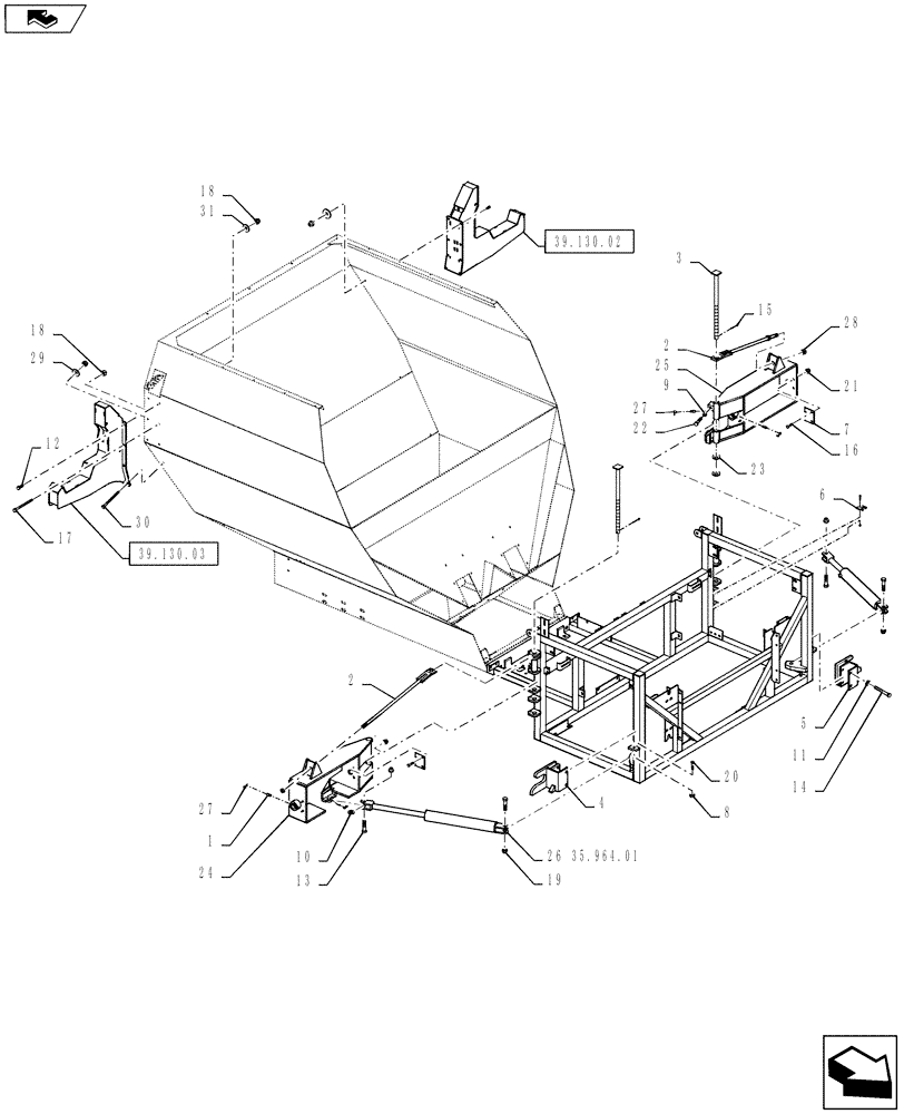 Схема запчастей Case IH 810 - (39.130.01) - INNER BOOM FOLD ASSEMBLY (39) - FRAMES AND BALLASTING