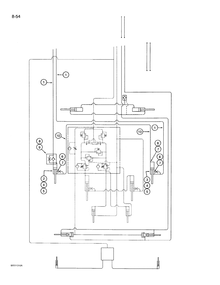 Схема запчастей Case IH 950 - (8-054) - HYDRAULIC SYSTEM, FERTILIZER FRAME CARRYING WHEELS, 8 ROW WIDE AND 12 ROW NARROW, VERTICAL FOLD (08) - HYDRAULICS