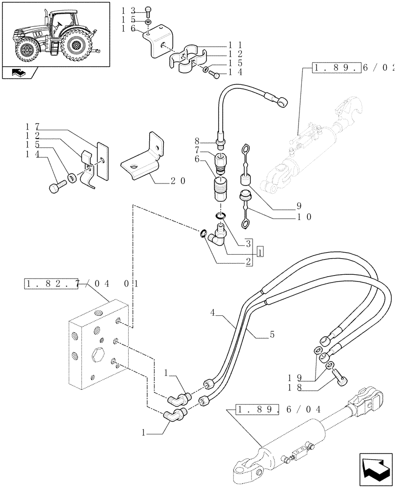 Схема запчастей Case IH PUMA 165 - (1.82.7/04[02]) - (VAR.484) RIGHT LIFT ROD AND TOP LINK HYDRAULIC ADJUST W/ELECTRONIC CONTROL - PIPES (07) - HYDRAULIC SYSTEM