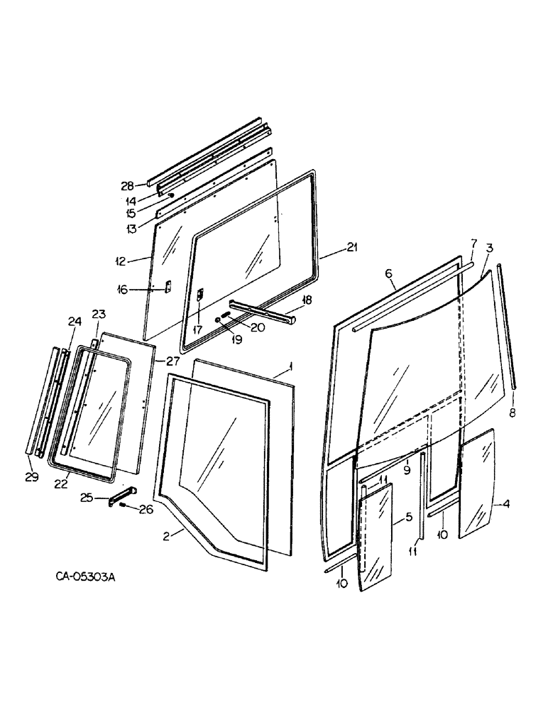 Схема запчастей Case IH 6388 - (13-25) - SUPERSTRUCTURE, CAB GLASS (05) - SUPERSTRUCTURE