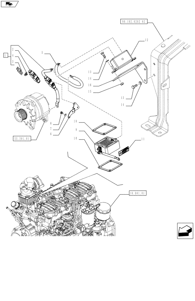 Схема запчастей Case IH FARMALL 65C - (55.201.02) - AIR HEATER ENGINE STARTING AID - HEATER, CABLES AND BRACKETS (VAR.332206) (55) - ELECTRICAL SYSTEMS