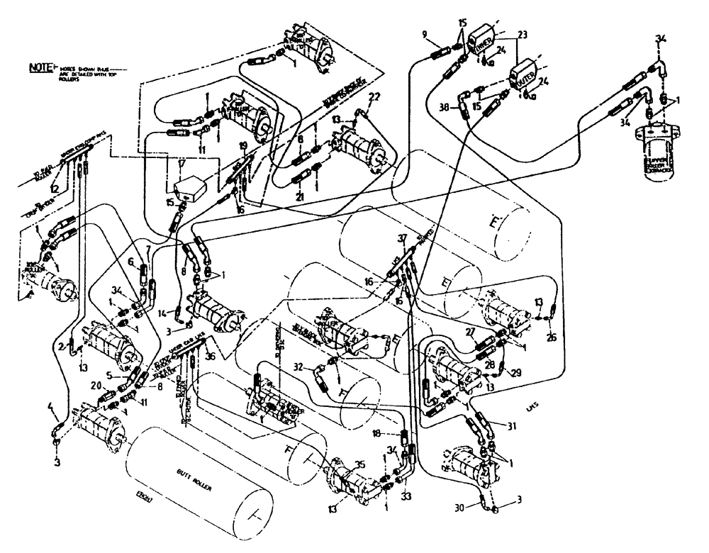 Схема запчастей Case IH 7700 - (B05[65A]) - HYDRAULIC CIRCUIT {BOTTOM ROLLERS, ROTARY CHOPPER/UNDERSLUNG BASECUTTER} Hydraulic Components & Circuits
