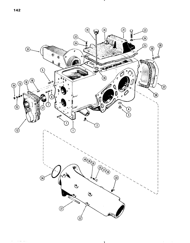 Схема запчастей Case IH 470 - (142) - TRANSMISSION CASE AND AXLE HOUSINGS, STANDARD 4 WHEEL TRACTOR (06) - POWER TRAIN