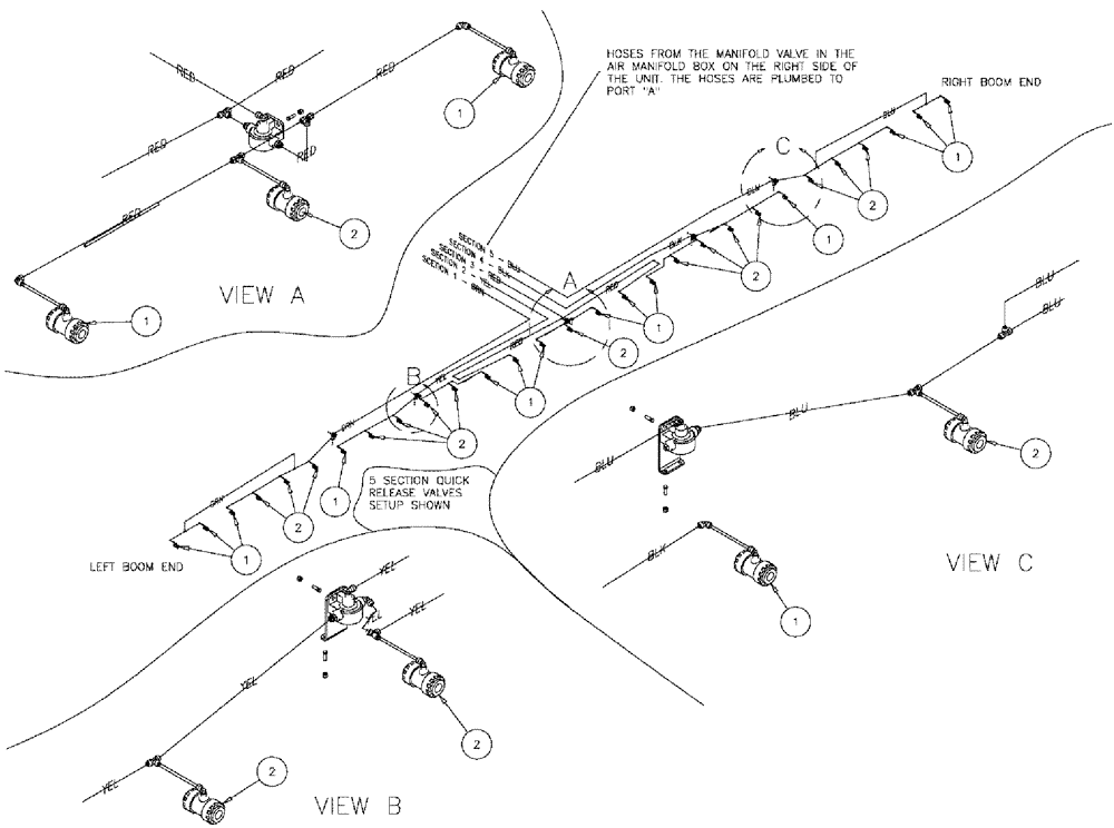 Схема запчастей Case IH 610 - (05-031) - NOZZLE STOP, 70 BOOM, 5 SECTION, 30" SPACING Liquid Plumbing