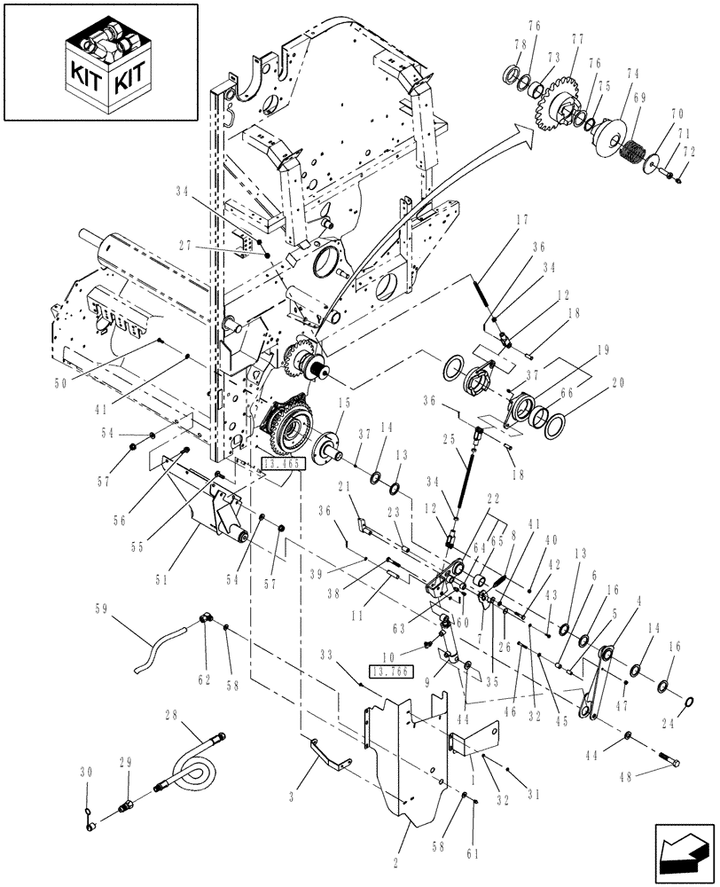 Схема запчастей Case IH RBX453 - (13.743) - HYDRAULIC ROTOR FEEDER REVERSE (13) - FEEDER