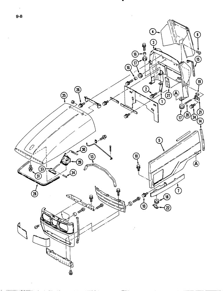 Схема запчастей Case IH 1130 - (9-08) - HOOD, PANELS AND GRILLE (09) - CHASSIS/ATTACHMENTS
