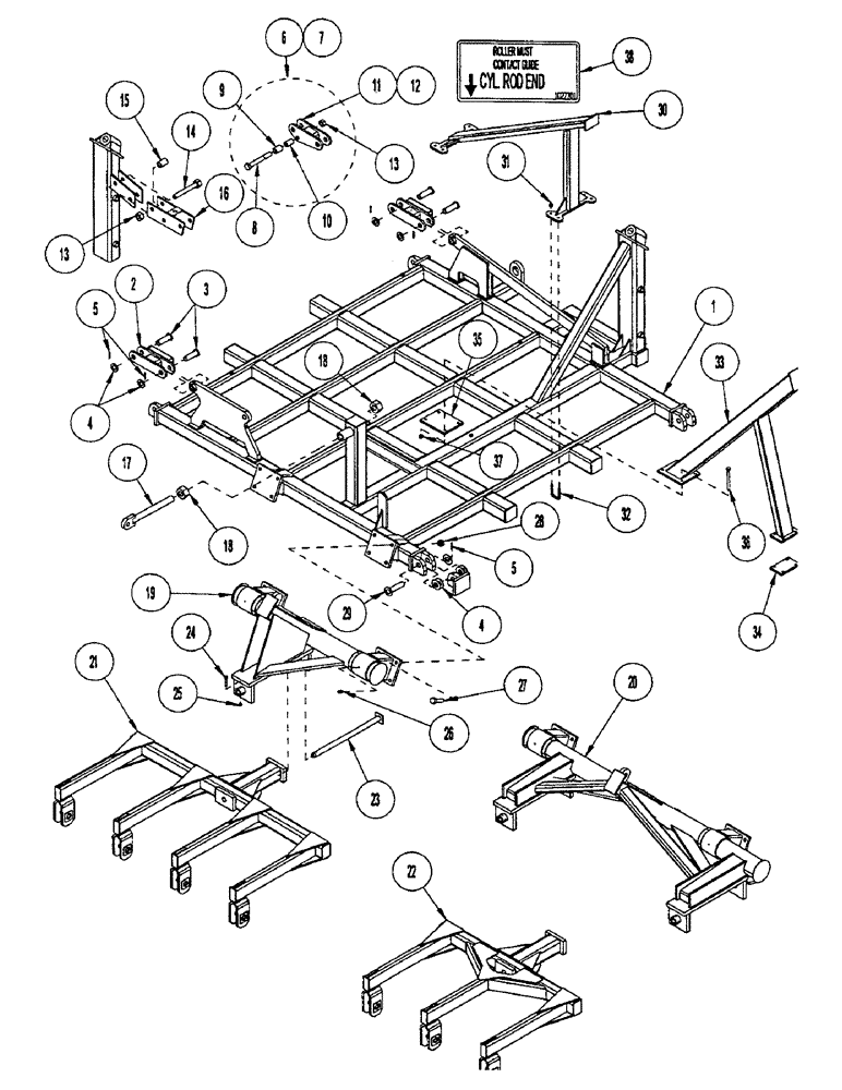 Схема запчастей Case IH CONCORD - (B14) - WING FRAME WITH ROCKSHAFT AND WHEEL GANGS, FIVE SECTION INNER 
