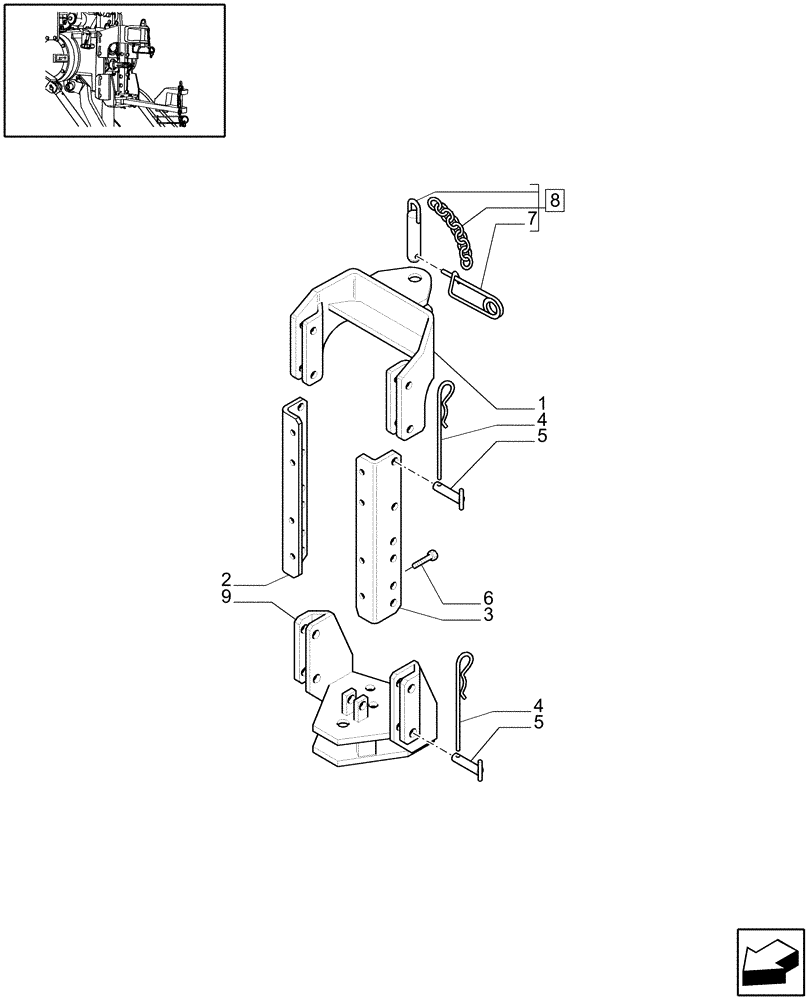 Схема запчастей Case IH JX1095C - (1.89.3/09[01]) - (VAR.906) SUPPORT AND DRAWBAR CATEGORY "C" TOW HOOK - PARTS (09) - IMPLEMENT LIFT