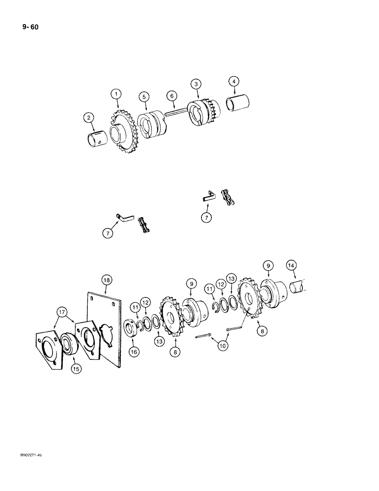 Схема запчастей Case IH 560 - (9-060) - APRON DRIVE LINE, TWO SPEED APRON DRIVE WITH SIDE BEARING SUPPORT, MODEL 560 ONLY (09) - CHASSIS/ATTACHMENTS
