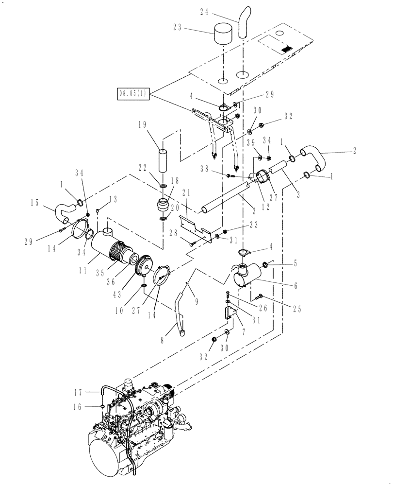 Схема запчастей Case IH WD1903 - (02.05[1]) - AIR INTAKE, 13" AIR CLEANER & EXHAUST SYSTEM, 6 CYL (02) - ENGINE EQUIPMENT