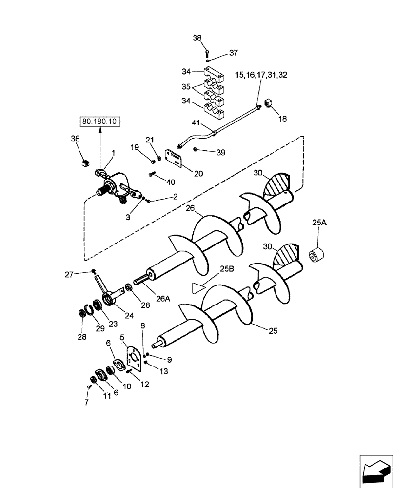Схема запчастей Case IH 2588 - (80.180.02) - UNLOADER - AUGER, UPPER (80) - CROP STORAGE/UNLOADING