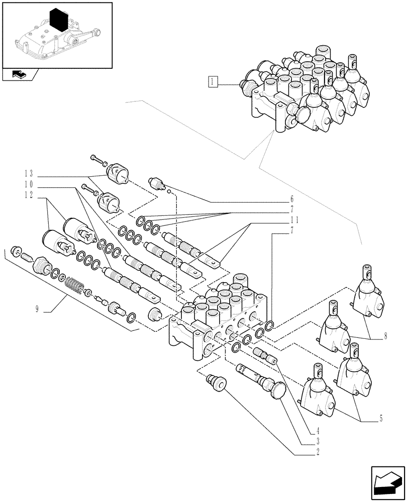 Схема запчастей Case IH FARMALL 95 - (1.82.7/03A) - 4 CONTROL VALVES (1 S/D W/KICK OUT W/FLOAT W/ FLOW CONTROL + 1 D W/KICK OUT W/FLOAT + 2 D) (07) - HYDRAULIC SYSTEM