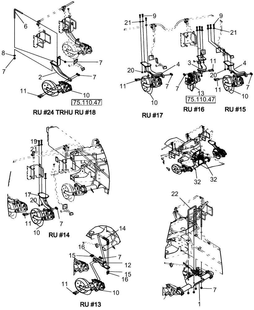 Схема запчастей Case IH 1250 - (75.110.44[02]) - LIQUID FERTILIZER COULTER LAYOUT - 24 ROW (75) - SOIL PREPARATION