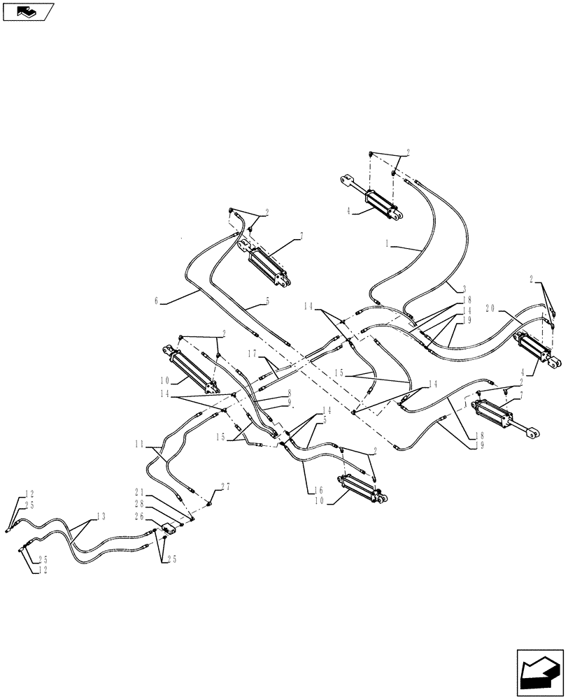 Схема запчастей Case IH ECOLO-TIGER 875 - (35.703.AB[07]) - HYDRAULIC LINES WING FOLD BASIC 11 SHANK 22 FOOT (35) - HYDRAULIC SYSTEMS
