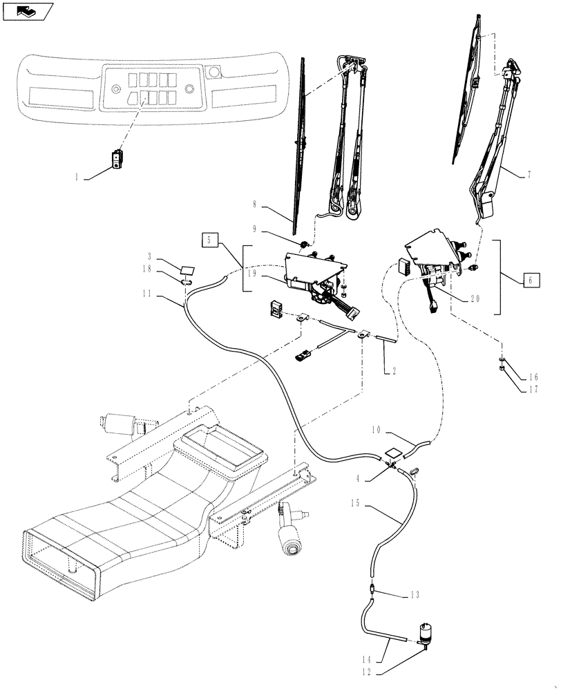 Схема запчастей Case IH QUADTRAC 550 - (55.518.05) - WIPERS - LOWER FRONT & PLUMBING, LUXURY CAB - QUADTRAC ASN ZBF12564 (55) - ELECTRICAL SYSTEMS
