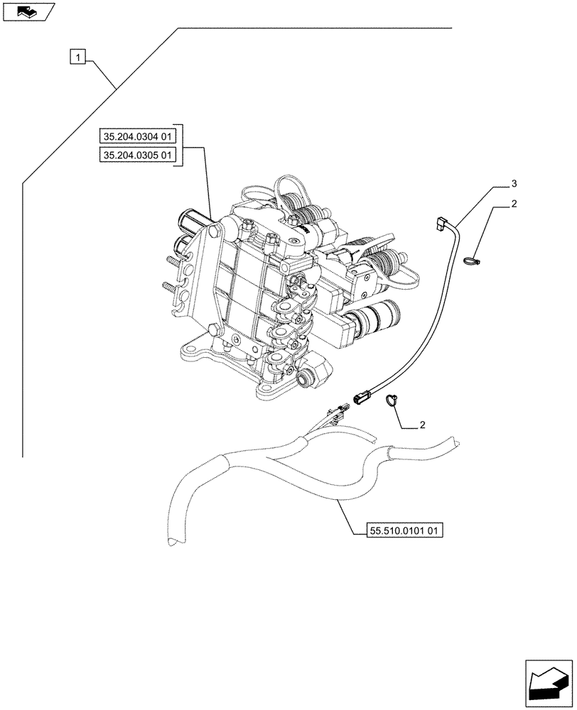 Схема запчастей Case IH FARMALL 65C - (88.035.05[05]) - DIA KIT - 1 DIVERTER FOR 3 REMOTES - DIVERTER HARNESS - ISO (88) - ACCESSORIES