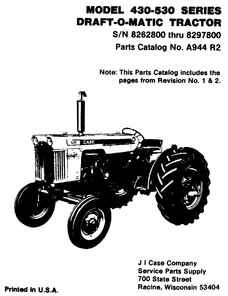 Схема запчастей Case IH 530 - (001) - MODEL 430-530 SERIES DRAFT-O-MATIC TRACTOR (00) - PICTORIAL INDEX