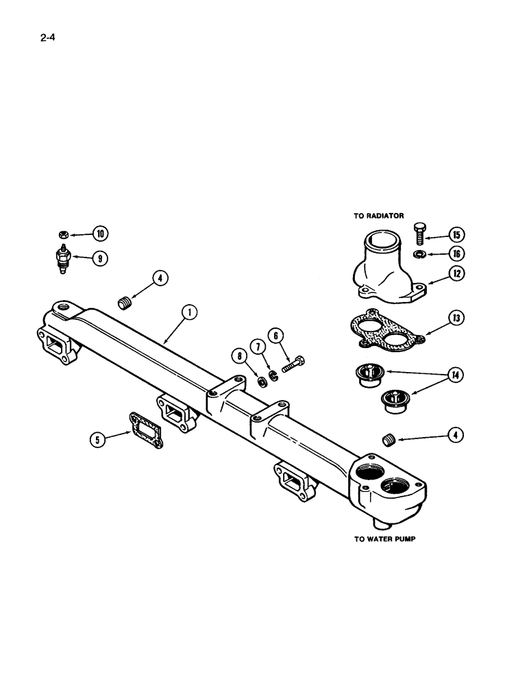 Схема запчастей Case IH 3394 - (2-04) - WATER MANIFOLD AND THERMOSTAT, 504BDT DIESEL ENGINE (02) - ENGINE