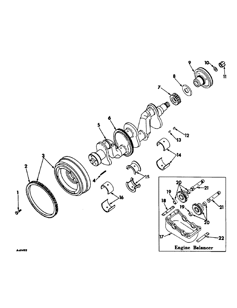 Схема запчастей Case IH 340 - (028) - DIESEL ENGINE, CRANKSHAFT, FLYWHEEL AND BEARINGS (01) - ENGINE