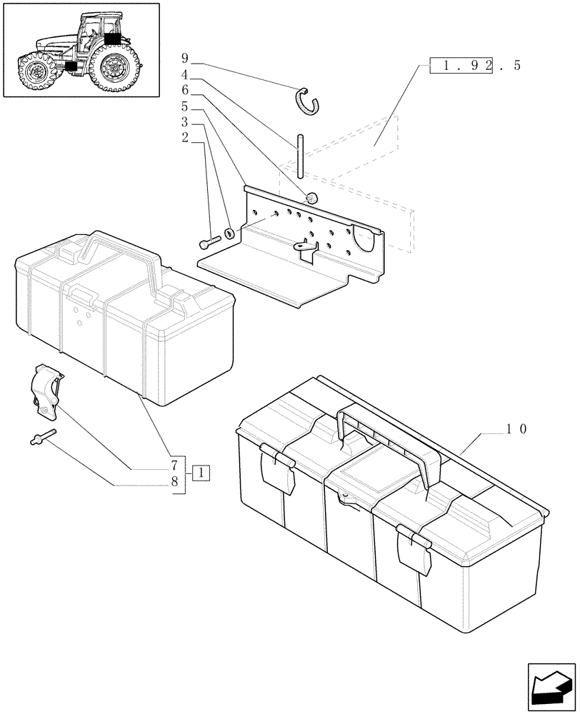 Схема запчастей Case IH JX1080U - (1.90.5) - SUPPORT & TOOLBOX (10) - OPERATORS PLATFORM/CAB