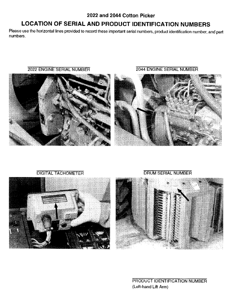Схема запчастей Case IH 2022 - (1-02) - LOCATION OF SERIAL AND PRODUCT IDENTIFICATION NUMBERS (00) - PICTORIAL INDEX