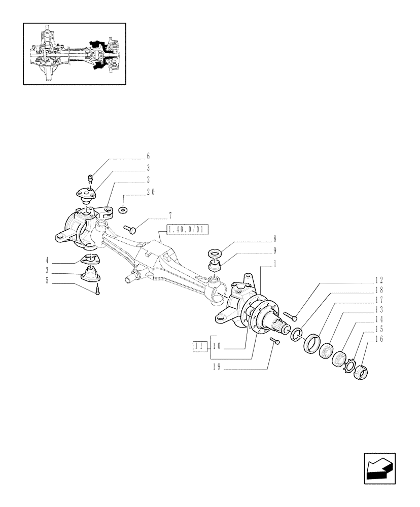 Схема запчастей Case IH JX70 - (1.40. 0/02[01]) - 4WD FRONT AXLE - STEERING KNUCKLE (04) - FRONT AXLE & STEERING