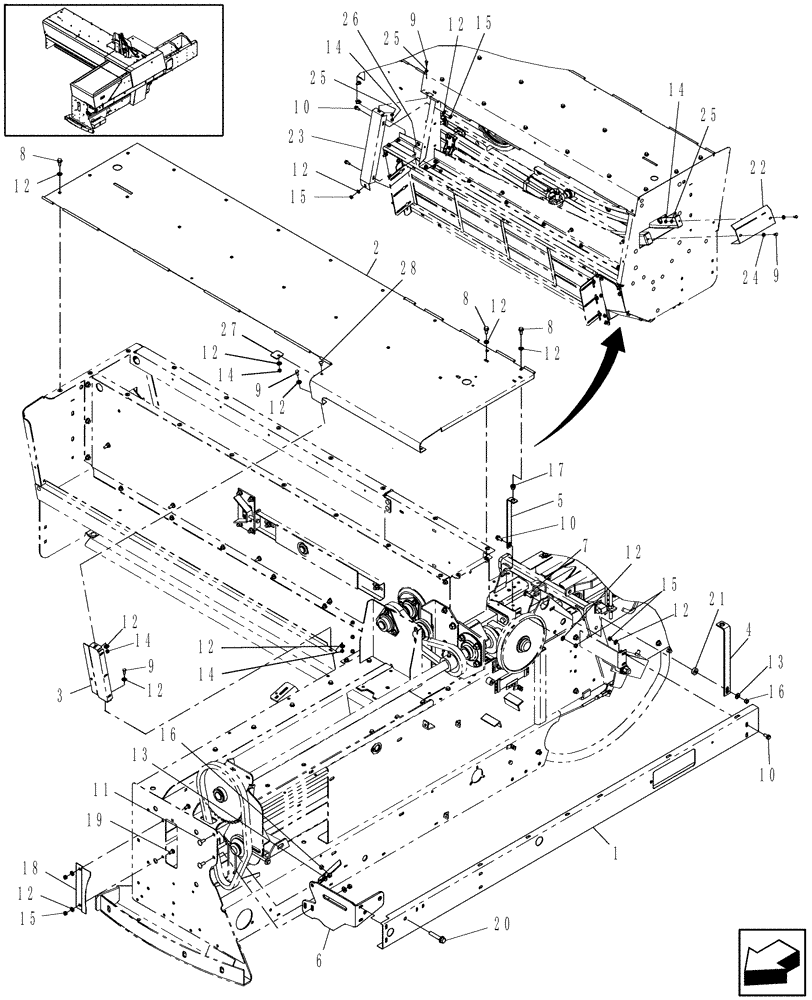 Схема запчастей Case IH SB521 - (90.105.10) - HOUSING, FEEDER TOP (90) - PLATFORM, CAB, BODYWORK AND DECALS
