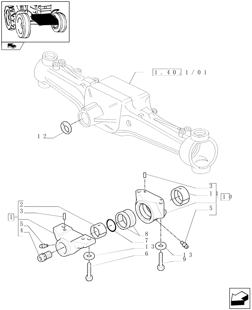 Схема запчастей Case IH PUMA 155 - (1.21.1[03]) - 4WD SUPPORT FOR FRONT AXLE (04) - FRONT AXLE & STEERING