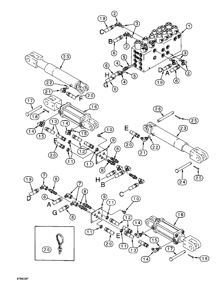 Схема запчастей Case IH 955 - (8-043A) - ROW MARKER HYDRAULIC SYSTEM, WITH HYDRAFORCE CONTROL VALVE PLANTERS BUILT SEP 1997 & AFTER (08) - HYDRAULICS