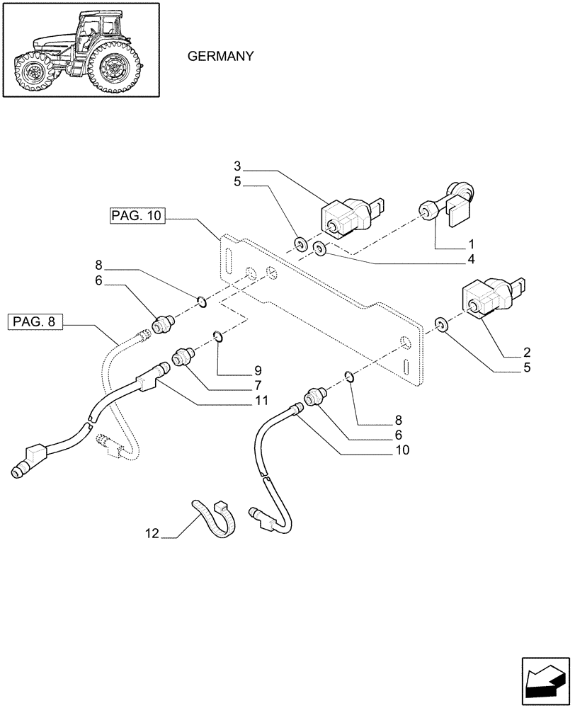 Схема запчастей Case IH MXU115 - (1.68.6[15]) - (VAR.384/1-385) TRAILER AIR BRAKE GERMANY - QUICK HITCH AND PIPES - C5287 (05) - REAR AXLE
