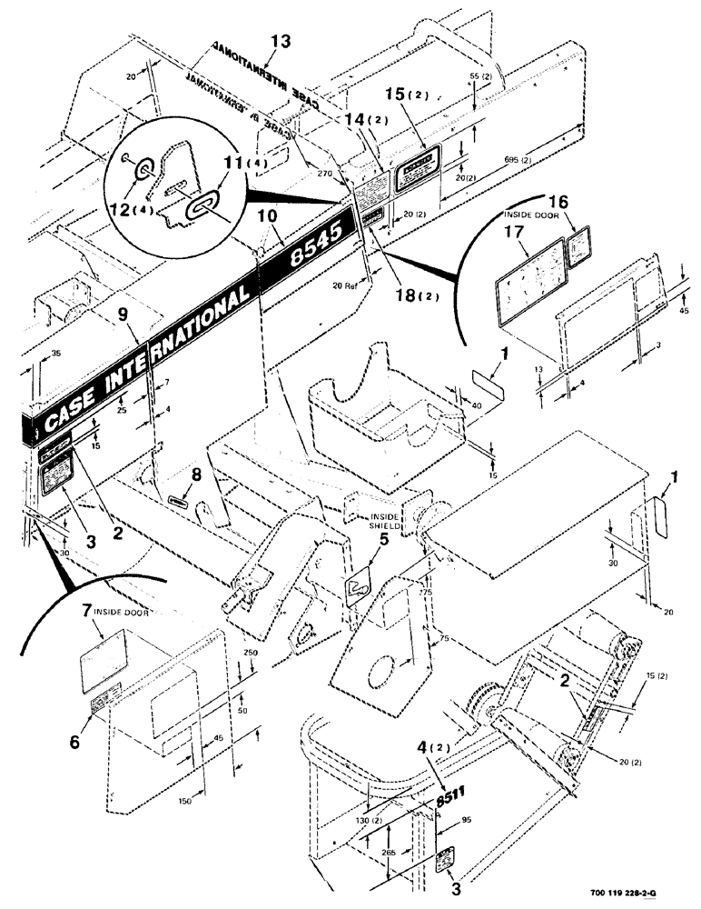 Схема запчастей Case IH 8545 - (9-04) - DECALS AND LOCATION DIAGRAM - LEFT (S.N. CFH0044501 THRU CFH0044810) Decals & Attachments