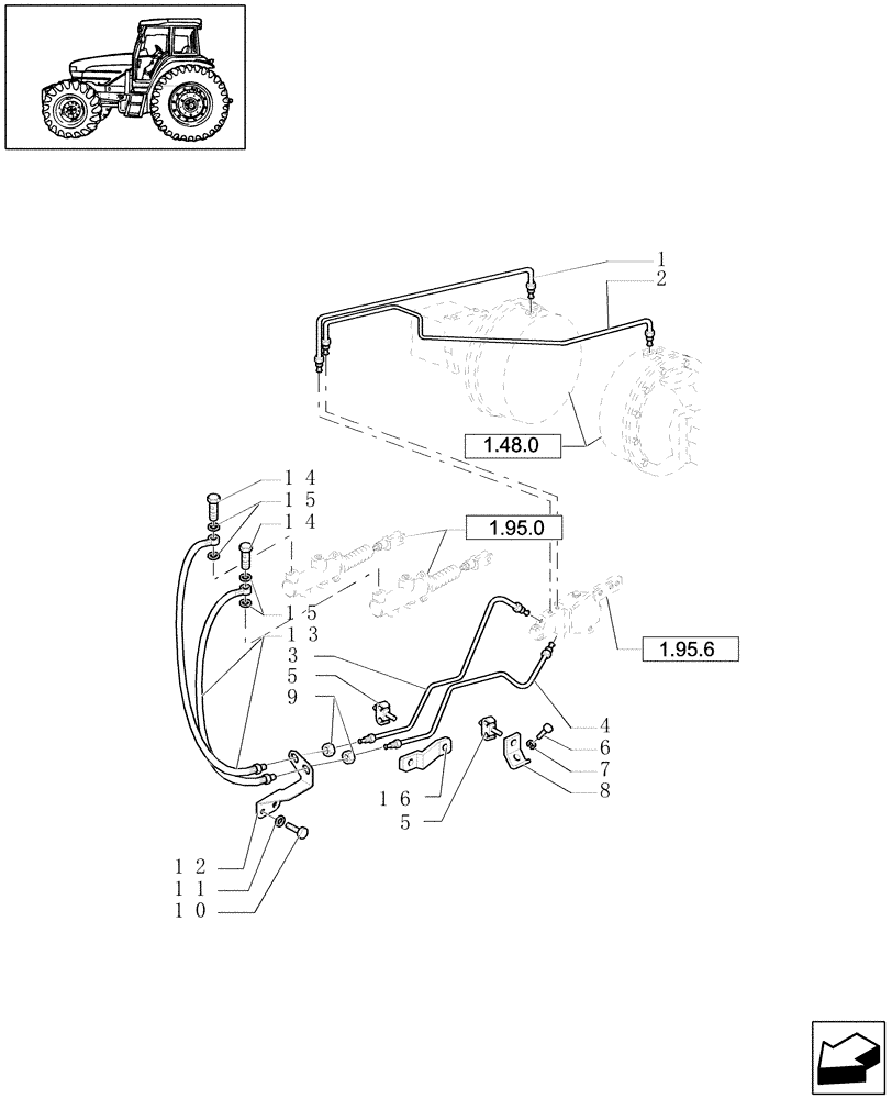 Схема запчастей Case IH JX1090U - (1.68.5) - BRAKE PIPING - 2WD (05) - REAR AXLE