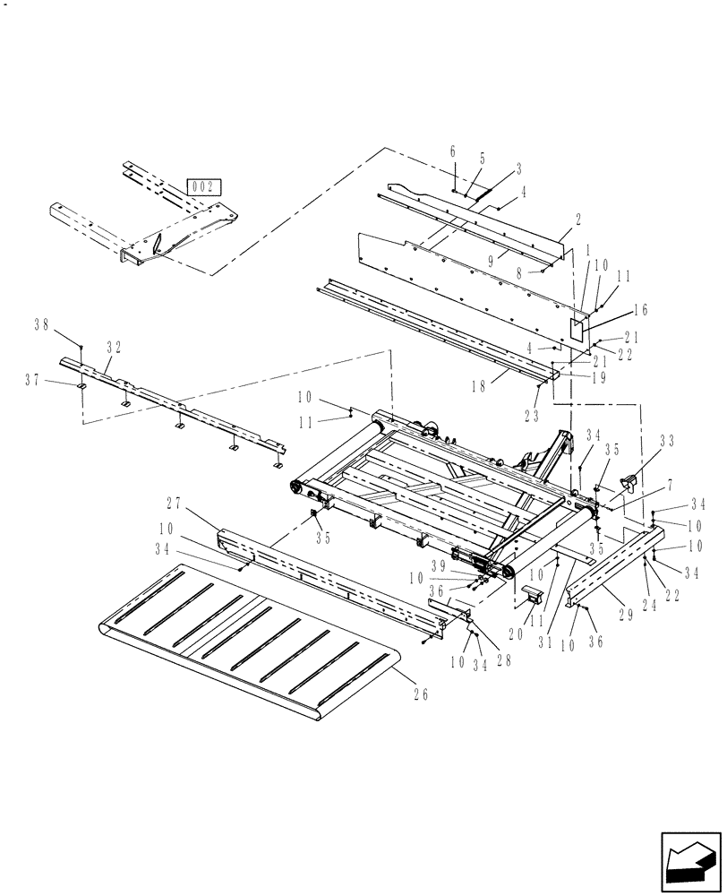 Схема запчастей Case IH 717130026 - (006[1]) - BAFFLE RR AND BELT ASSY 