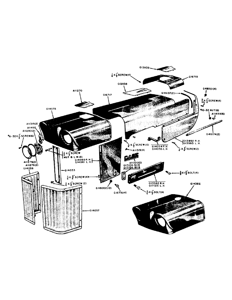 Схема запчастей Case IH 600B-SERIES - (040) - HOOD, GRILLE AND SIDE PANELS, IMPLEMENT MOUNTING RAILS 511B AND 611B GENERAL PURPOSE TRACTORS (09) - CHASSIS