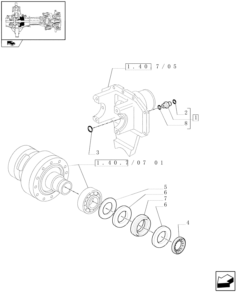 Схема запчастей Case IH PUMA 155 - (1.40.7/07[02]) - (CL.4) SUSPENDED FRONT AXLE W/MULTI-PLATE DIFF. LOCK, ST. SENSOR AND BRAKES - DIFFERENTIAL (VAR.330430) (04) - FRONT AXLE & STEERING