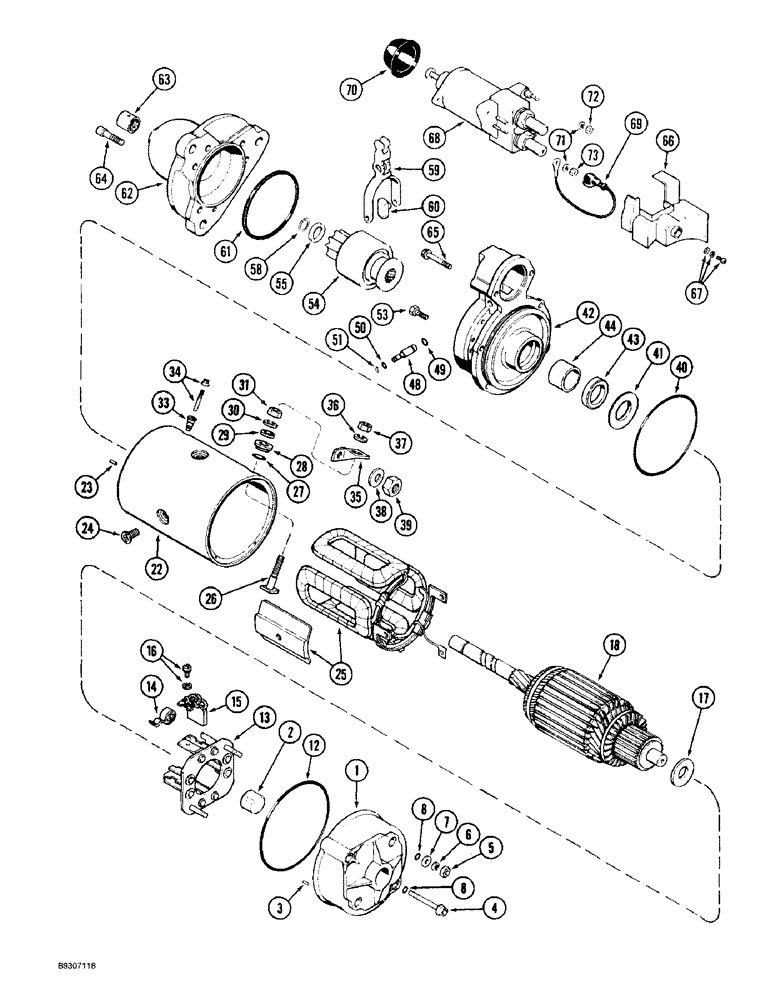 Схема запчастей Case IH 8920 - (4-032) - STARTER ASSEMBLY, PRIOR TO P.I.N. JJA0076314 (04) - ELECTRICAL SYSTEMS