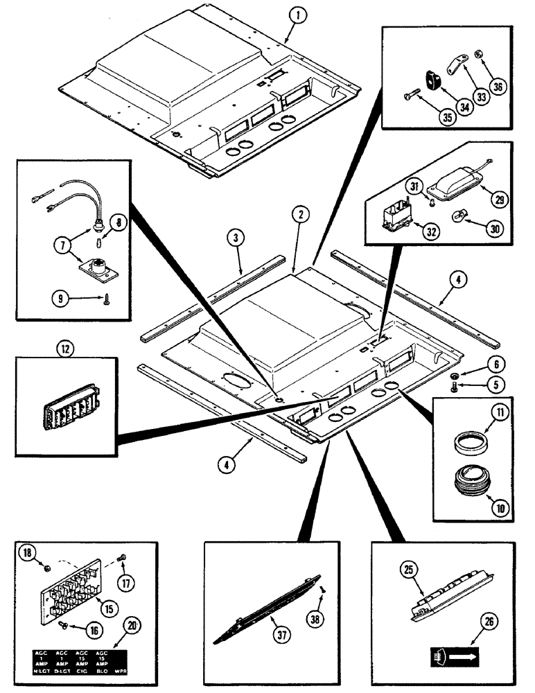Схема запчастей Case IH 2290 - (9-574) - CAB, HEADLINER AND LOUVERS, PRIOR TO CAB SERIAL NUMBER 12008153 (09) - CHASSIS/ATTACHMENTS