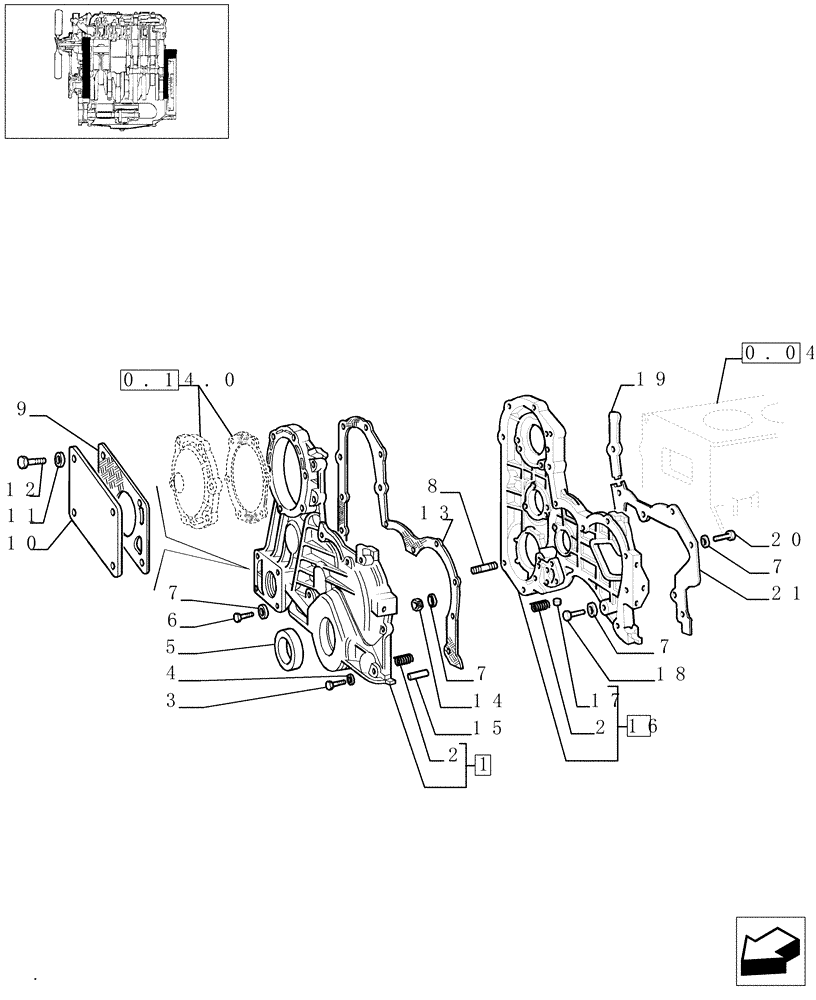 Схема запчастей Case IH JX1070C - (0.04.3[01]) - COVERS & GASKETS, FRONT (01) - ENGINE