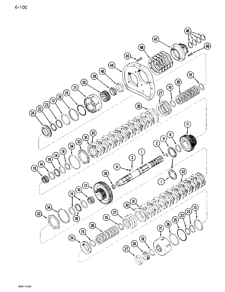 Схема запчастей Case IH 7120 - (6-100) - TRANSMISSION, RANGE INPUT SHAFT, TRANSMISSION SERIAL NUMBER AJB0055133 AND AFTER (06) - POWER TRAIN