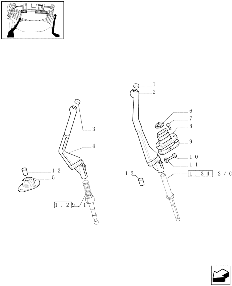 Схема запчастей Case IH JX1080U - (1.96.0/01) - (VAR.109-110) SYNCHRONIZED MECHANICAL REVERSER UNIT - CONTROL LEVERS (10) - OPERATORS PLATFORM/CAB