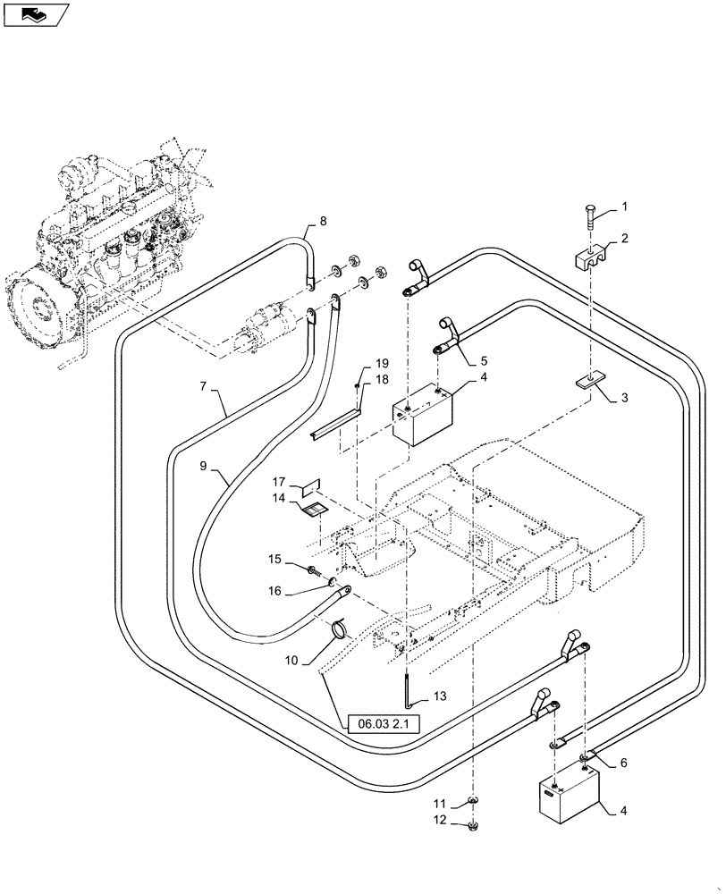 Схема запчастей Case IH WD2303 - (06.01[2.1]) - BATTERIES, FROM YCG667001 (06) - ELECTRICAL