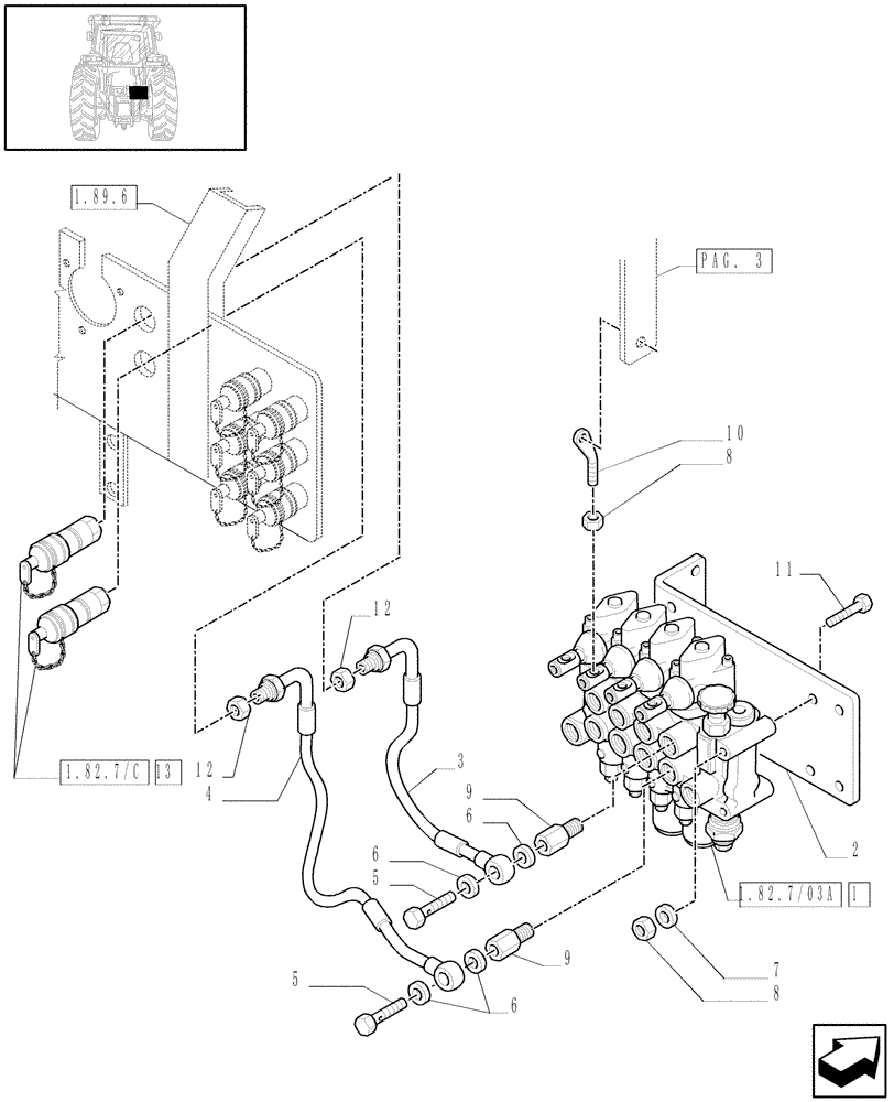 Схема запчастей Case IH JX95 - (1.82.7/03[02]) - (VAR.086) 4 CONTROL VALVES (07) - HYDRAULIC SYSTEM