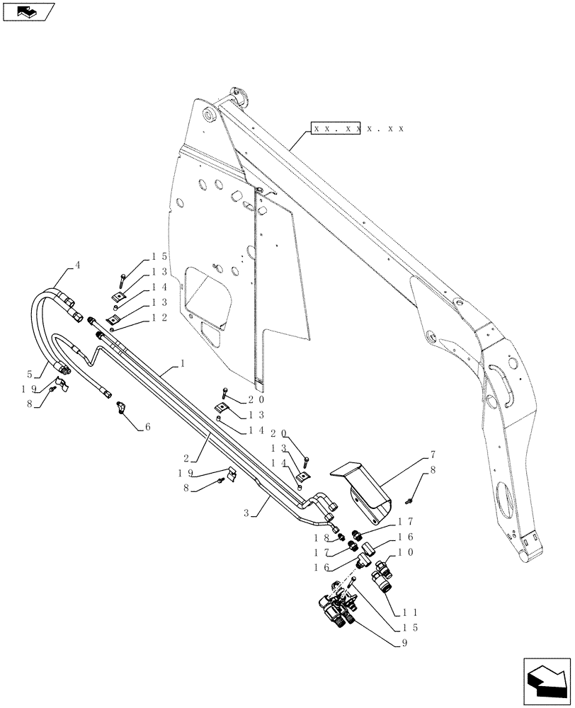 Схема запчастей Case IH TR320 - (35.734.AH[02]) - AUX HYD, HIGH FLOW ARM PLUMBING (SR220,SR250,TR320) (35) - HYDRAULIC SYSTEMS