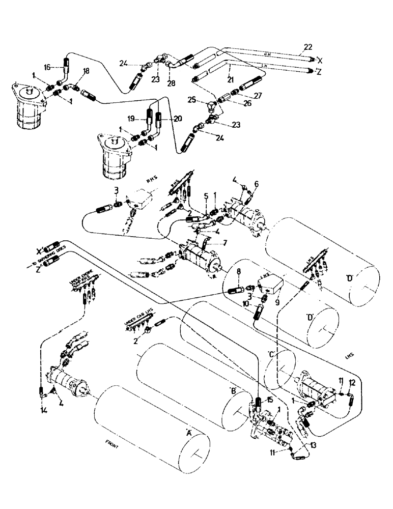 Схема запчастей Case IH 7000 - (B05-30) - HYDRAULICS, CIRCUIT, ROTARY CHOP TOP ROLLERS Hydraulic Components & Circuits