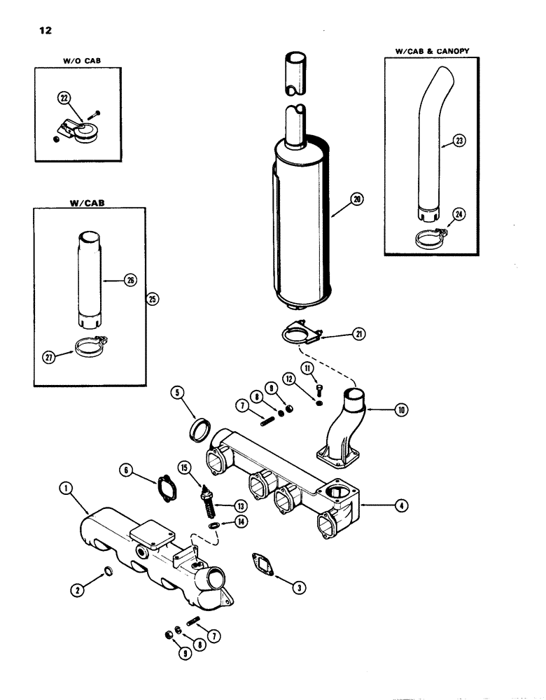 Схема запчастей Case IH 770 - (012) - MANIFOLD AND MUFFLER, (267B) DIESEL ENGINE (02) - ENGINE