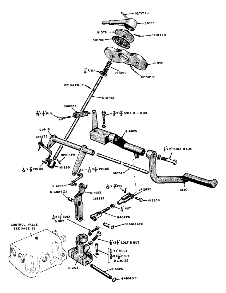 Схема запчастей Case IH 500B-SERIES - (054) - CASE-O-MATIC CONTROL VALVE LINKAGE (06) - POWER TRAIN
