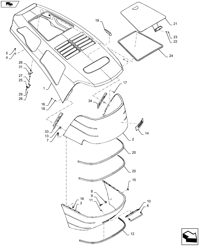 Схема запчастей Case IH STEIGER 600 - (90.100.01[01]) - ENGINE HOOD, GRILLE, AND SUPPORT (90) - PLATFORM, CAB, BODYWORK AND DECALS