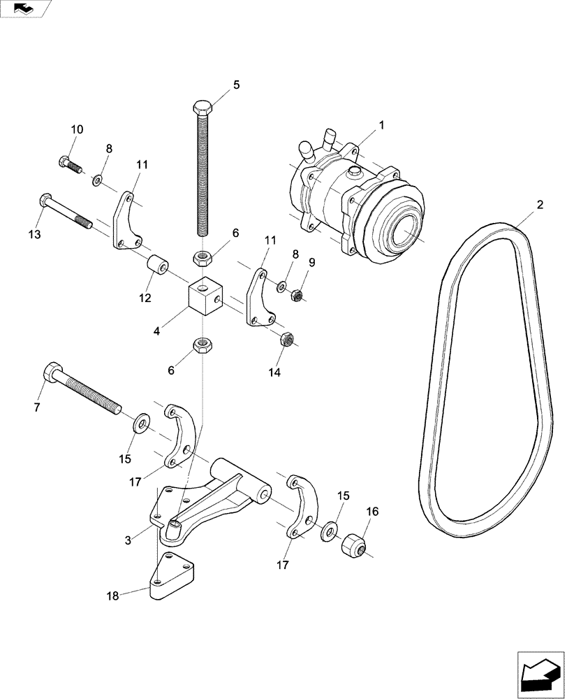 Схема запчастей Case IH A4000 - (A11.02[01]) - AIR CONDITIONER COMPRESSOR / BELT AND MOUNT Mainframe & Functioning Components